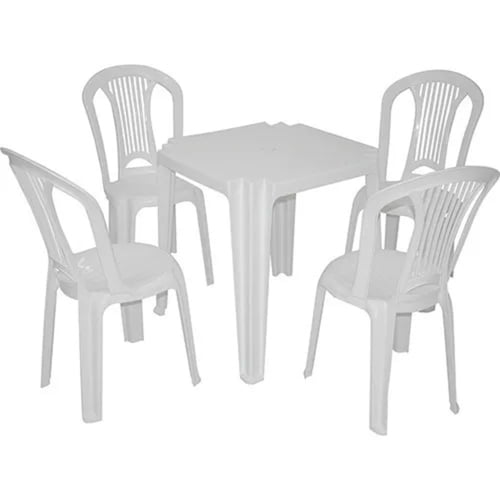 Conjunto Mesa com 4 Cadeiras Canoa Pretas New Plastic - freitasvarejo