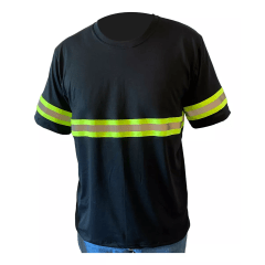Camisa De Malha PV 67% Algodão e 33% Poliester Preto com faixa refletiva Camisa De Malha PV 67% Algodão e 33% Poliester Preto com faixa refletiva